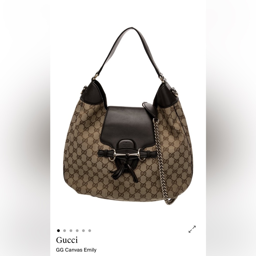 Gucci Beige Brown GG Canvas Shoulder Bag with Dark Brown Leather Trim